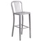 Merrick Lane Evelyne Outdoor Dining Set with 24" Round Table and Slatted Back Bar Stools with Footrests